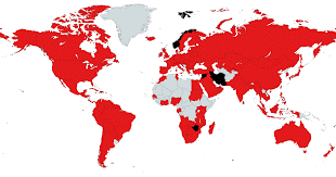 The major branches of KFC as distributed over the world