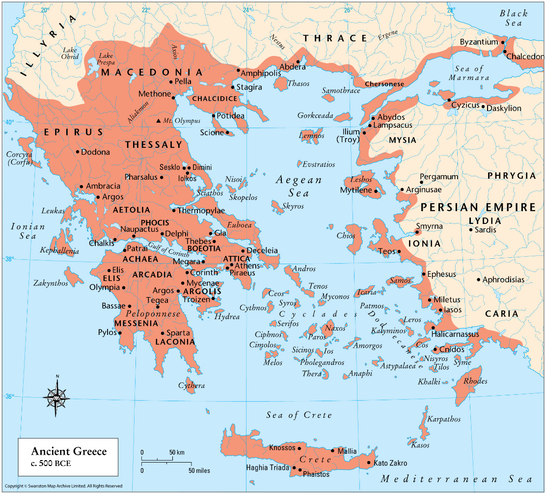 The position of Athens in ancient Greece 500 BC