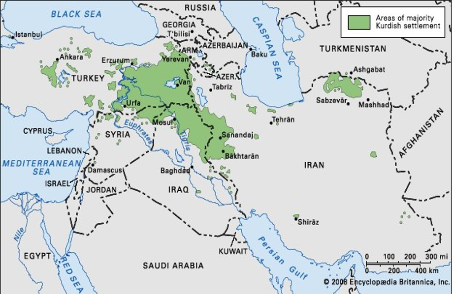 The figure shows the Kurds’ distribution in the Middle East.