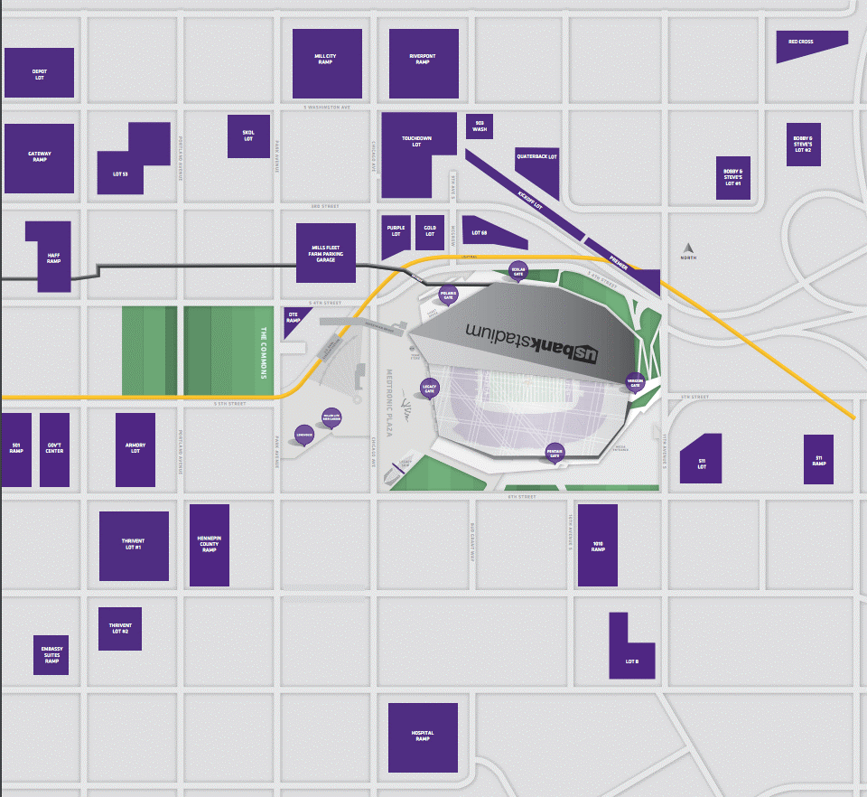 Overview of the various parking lots (purple) of the stadium