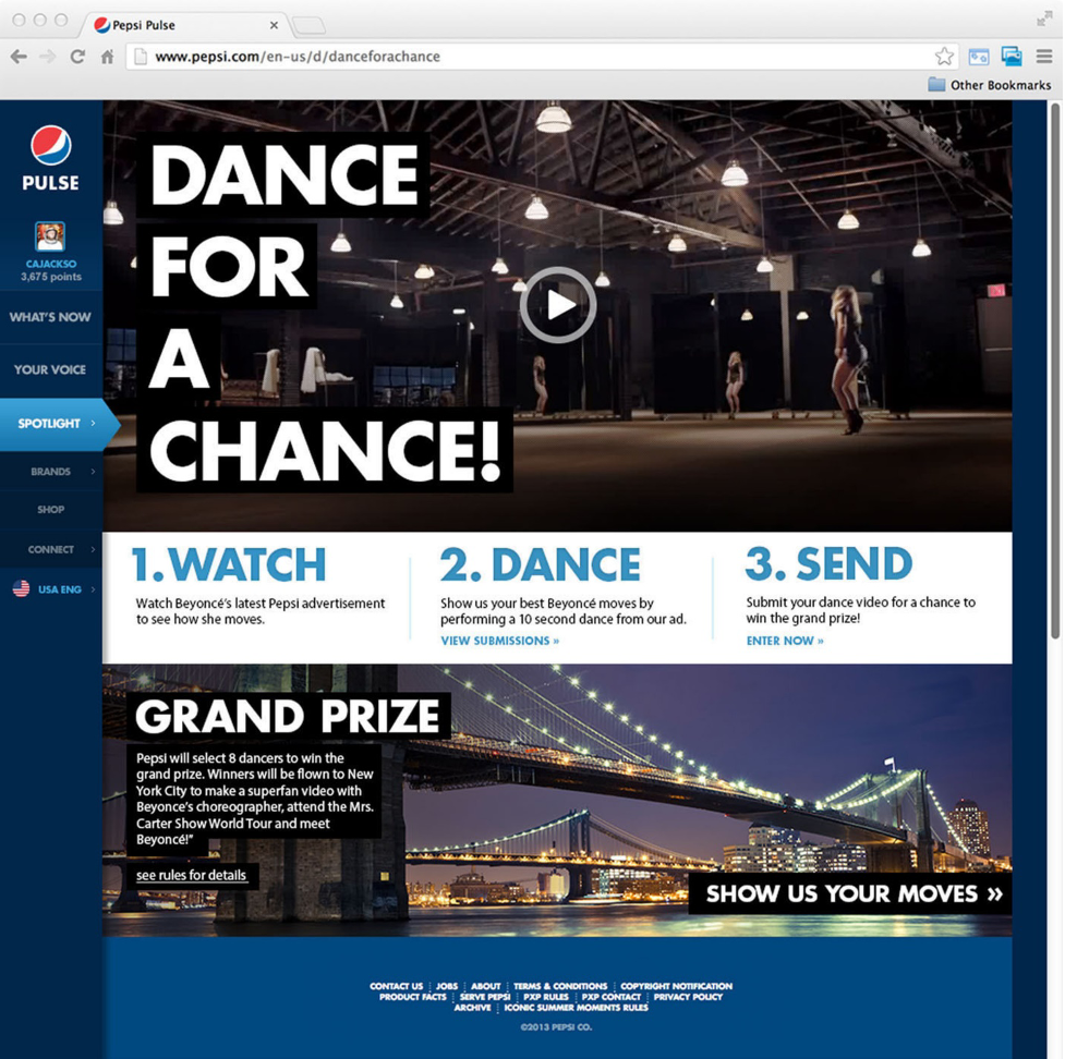 Flier showing an advert for the “Dance Off” competition on Pepsi’s website.Source PepsiCo