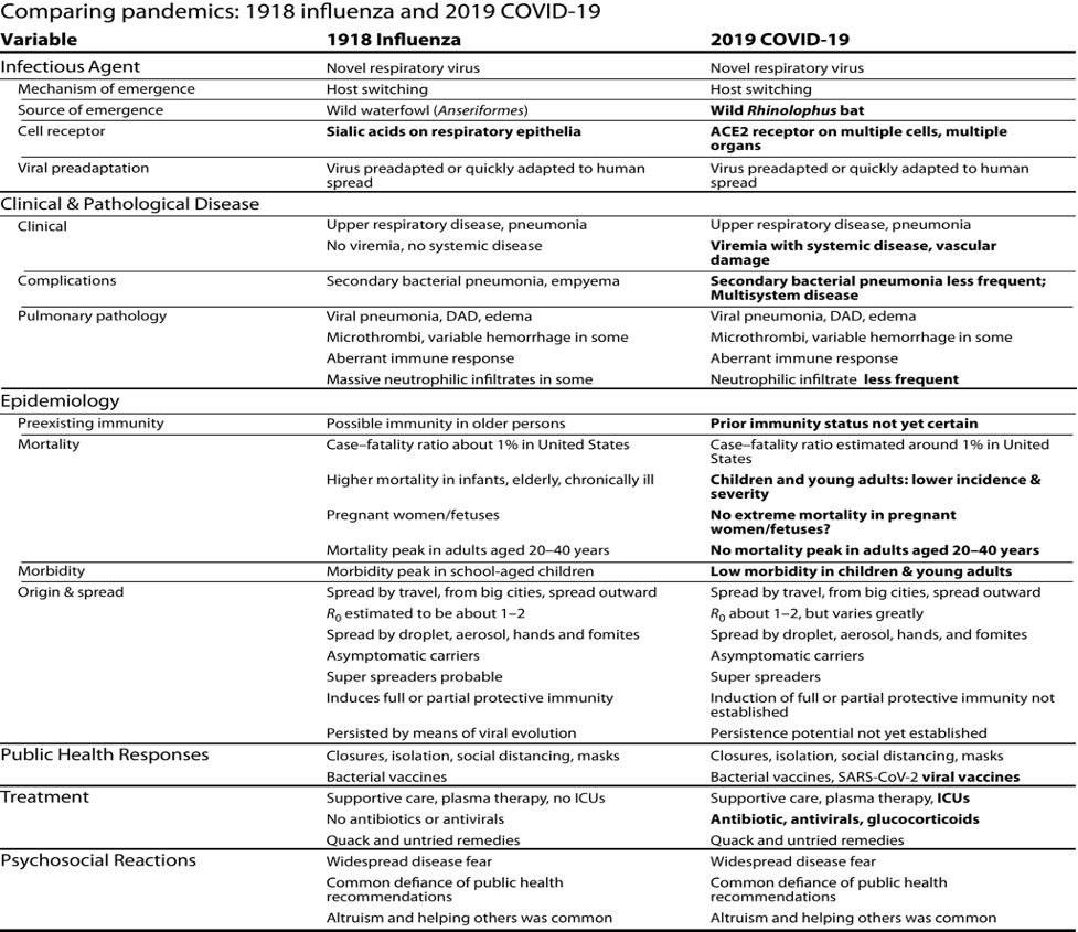 Influenza Virus and Covid-19 based on the ideas of (Morens & Taubenberger 2021)