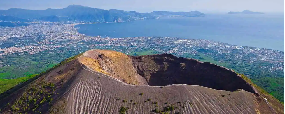 aerial view inside of the Mount Vesuvius crater 