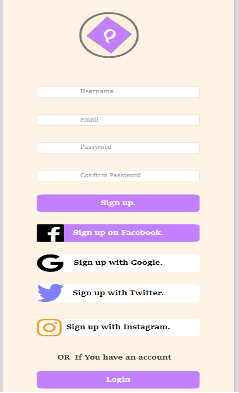 The login and registration page 