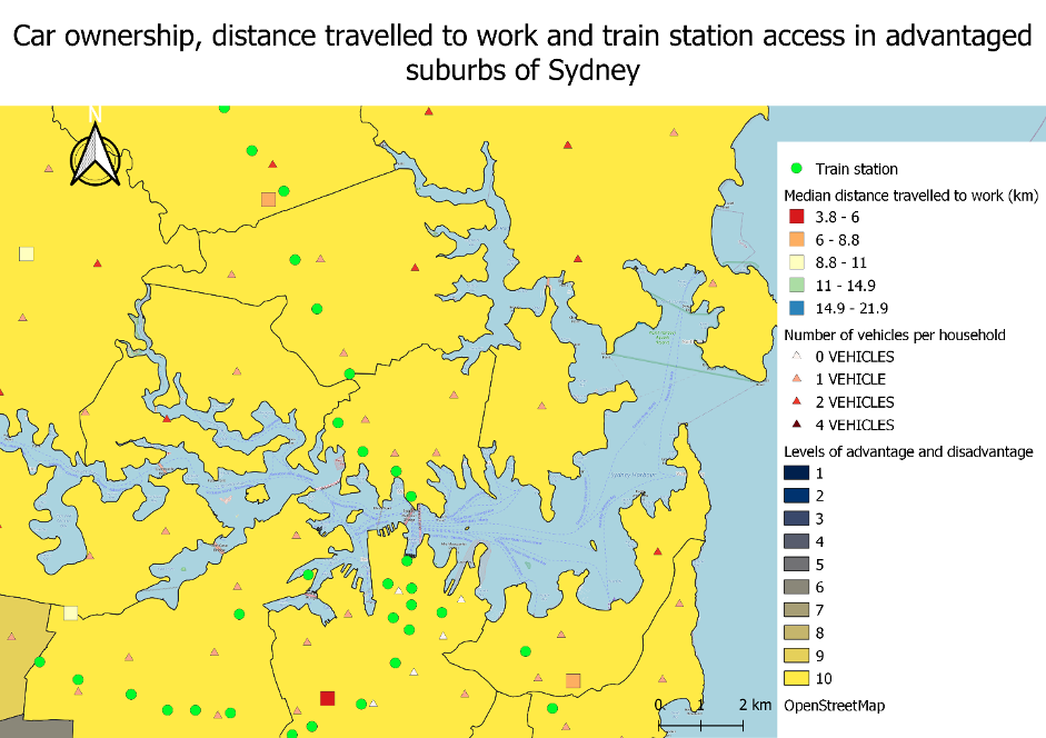 : Car Ownership, Distance Traveled to Work, and Train Station Access in Advantaged Suburbs of Sydney