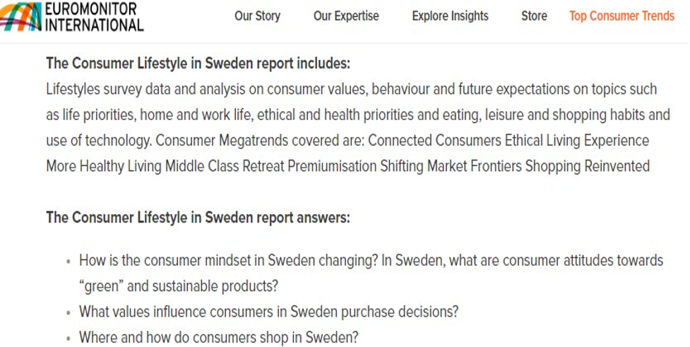 he Consumer Lifestyle in Sweden" by Euromonitor International