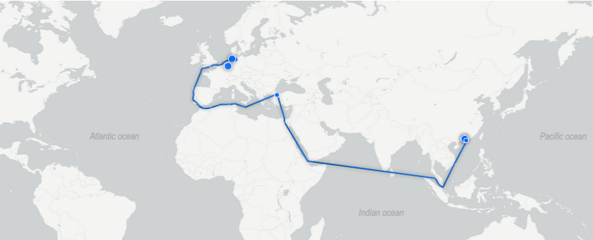 Ocean/ship transport route