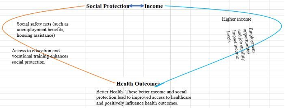 a diagram illustrating the relationship between social protection and health outcomes