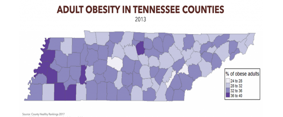 adult obesity in Tennessee countries 