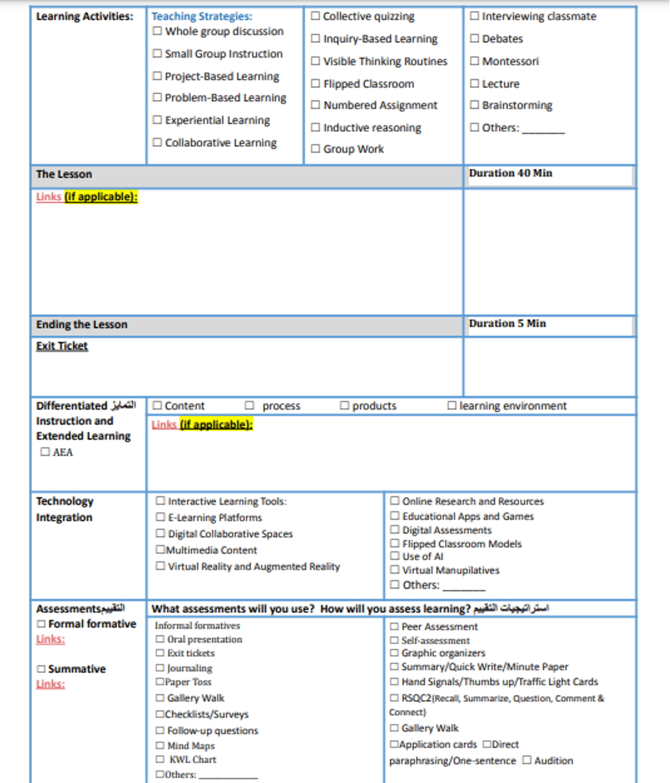 Lesson Plan for Maths Lesson