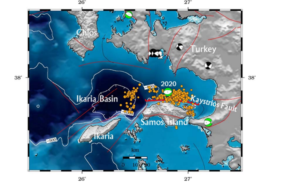 A map showing Samos Island, which was affected by the earthquake. 