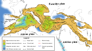 Map of Mediterranean within the zone of extension
