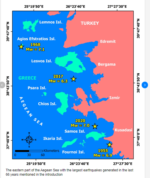 Eastern part of the Aegean Sea with the most significant earthquake
