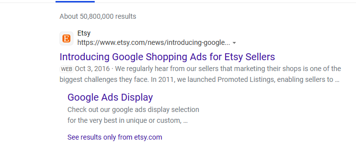 ETSY.com Google ad.