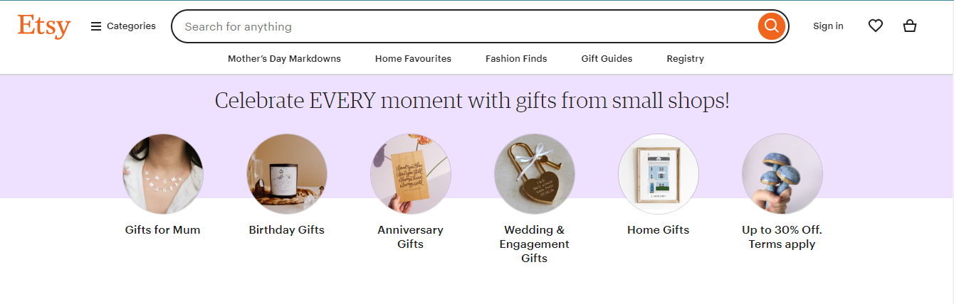 ETSY.com’s landing page